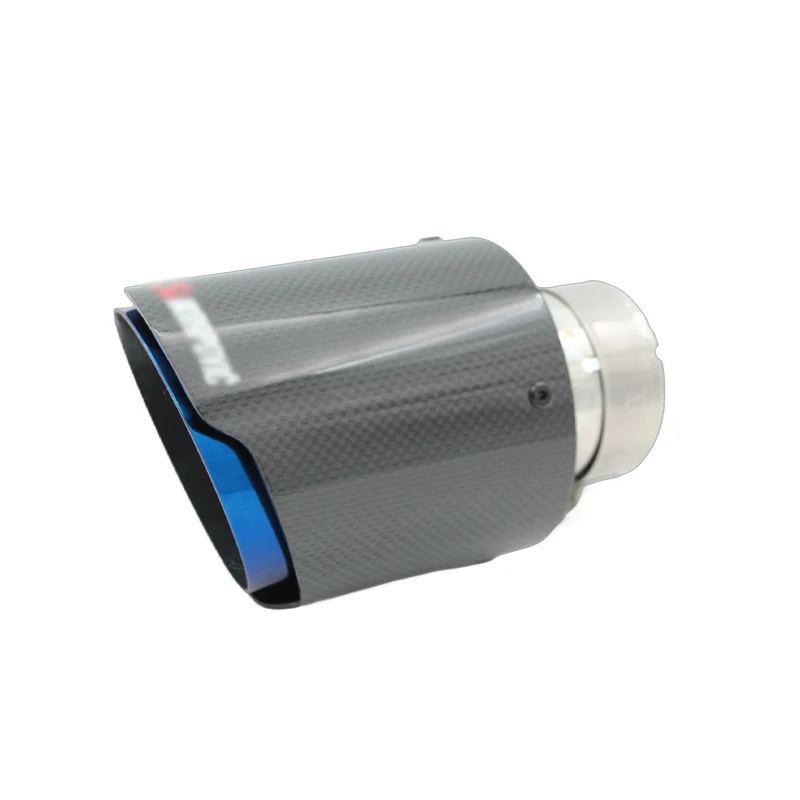 1Pcs Car Twill Glossy Carbon Fiber Single Exhaust Tip Universal Blue Stainless Inner Pipe Muffler Tailpipe For AKRAPOVIC Exhaust