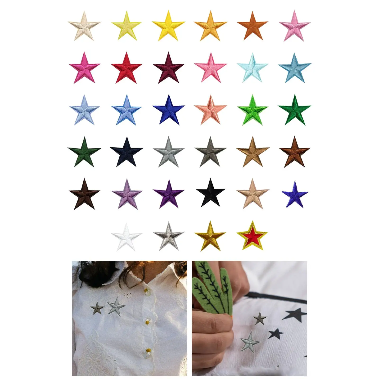 34x Star Embroidery Patches Stickers Badge Patches DIY Sew on Patch Iron on Patches for T Shirt Clothes Bag Backpack Jeans