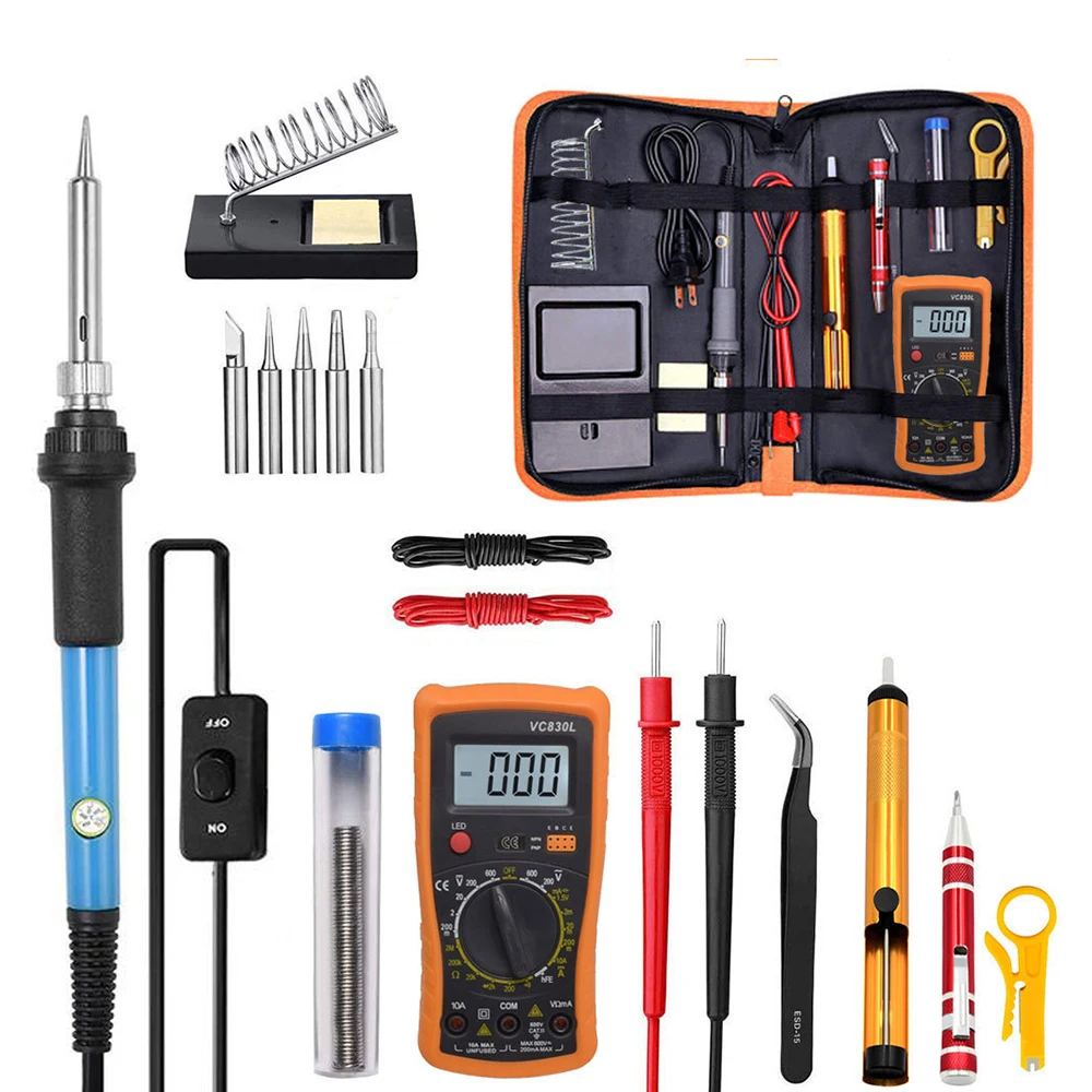 60W Electric Soldering Iron Kit Set Digital Temperature Adjustable Welding Tool Solder Tin With Iron Tips Repair Tools