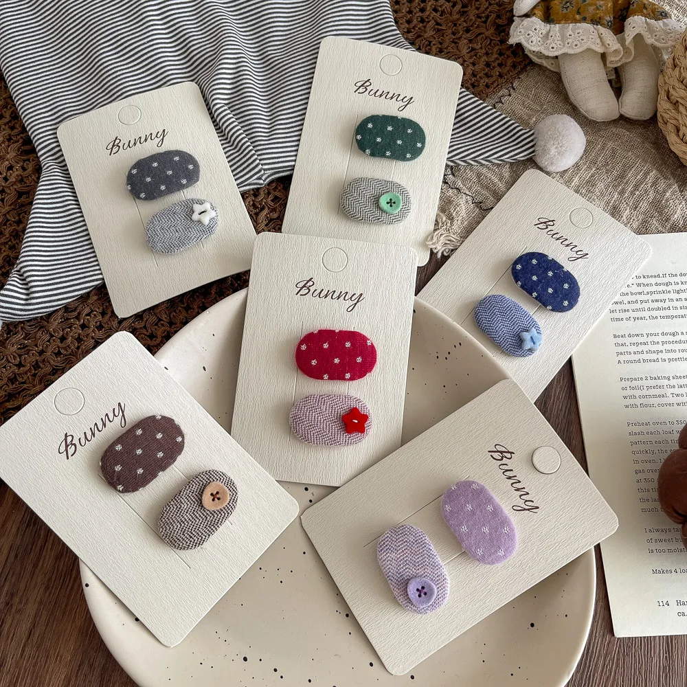 

2pcs/lot Girl Hair Clip Hairpin Bangs Side Clip Knitted Oval Star BB Clip Barrettes Headwear Hairpin Children's Hair Accessories