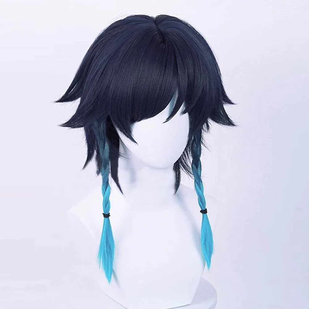 RANYU Genshin Impact Barbatos Venti Wigs Synthetic Long Straight Blue Gradient Game Cosplay Heat Resistant Hair Wig For Party