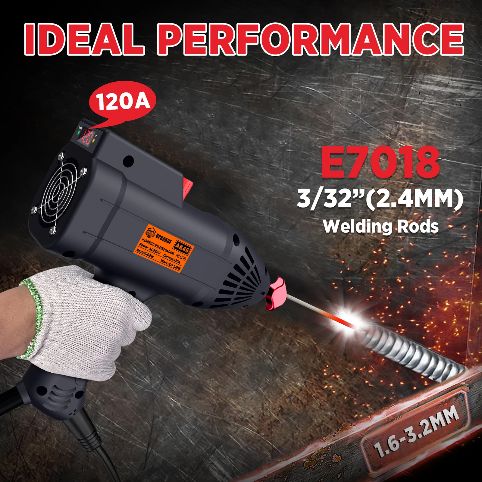 Handheld Portable Electric Arc Welding Machine 220V 3900W 120A Intelligent Welder Current Adjustment for 2.0-3.2 mm Electrode