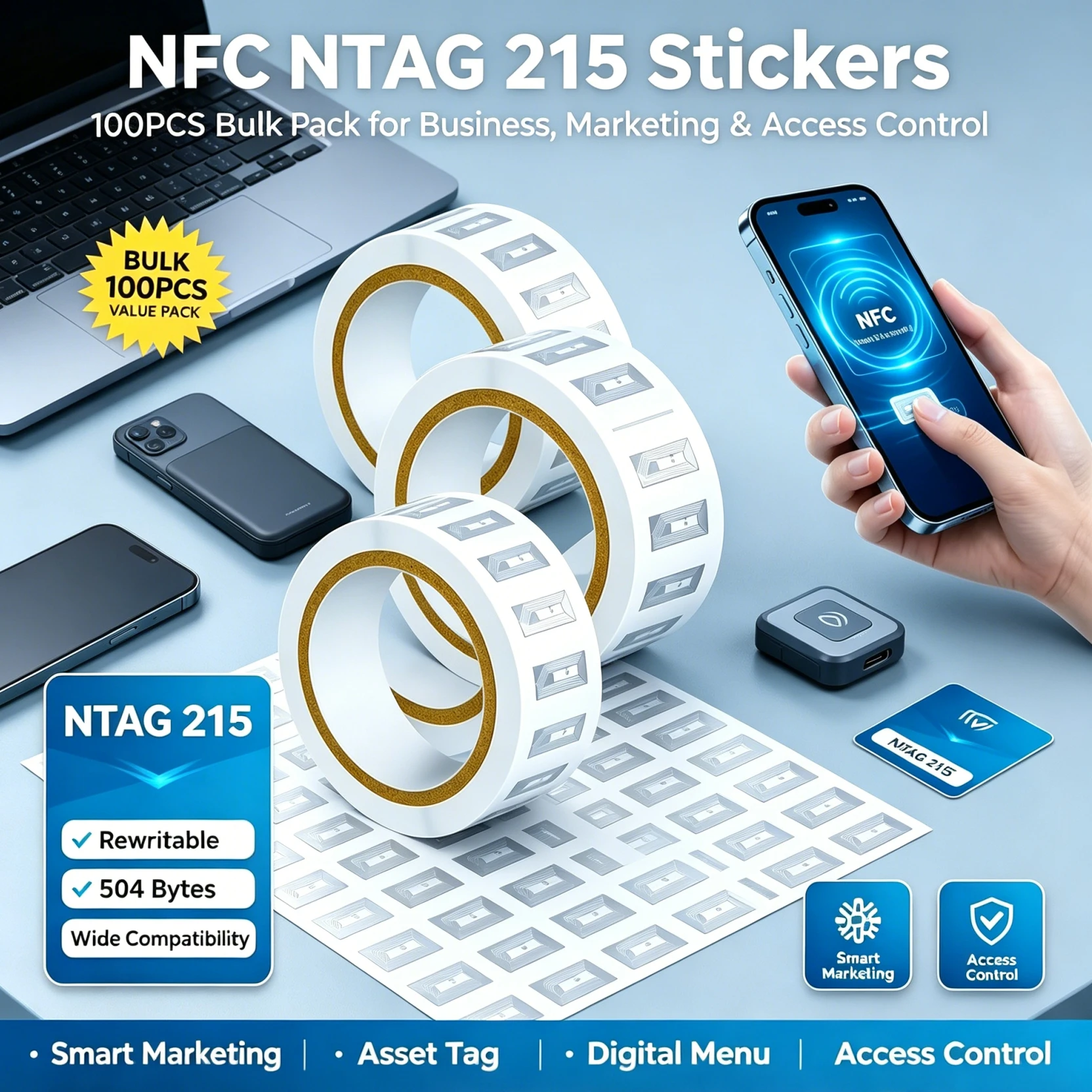 11*21mm Transparent NFC Stickers Original NTAG215 Chip Rewritable 504 Bytes Memory RFID Tags for All NFC Enabled Smart Devices