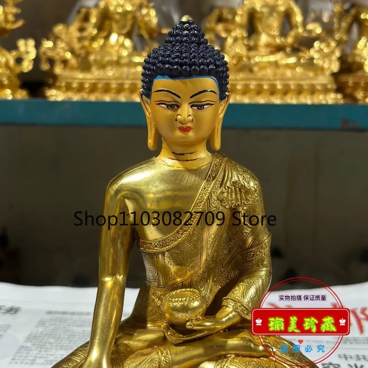 Seven-inch Sakyamuni Buddha pure copper gilt Buddha statue ornament Tibetan Buddha statue bronze statue Buddhist hall supplies c