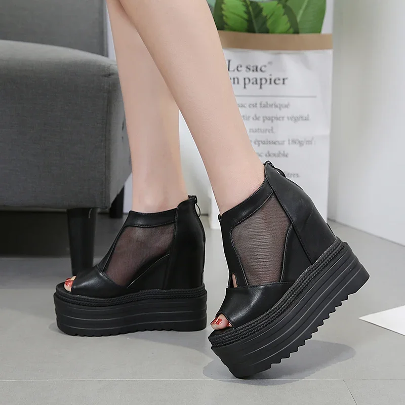 

Летние универсальные женские сандалии 2026 года на ультравысоком каблуке 13 см, с сетчатым верхом, на толстой подошве, на танкетке, женские сандалии 2022 года