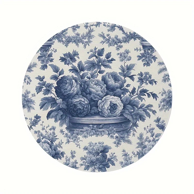 

Crystal velvet carpetNon-Slip Entryway Mat - Traditional Chinese Floral doormat in Navy Blue & White, Non-Slip Backing, Thick Fl