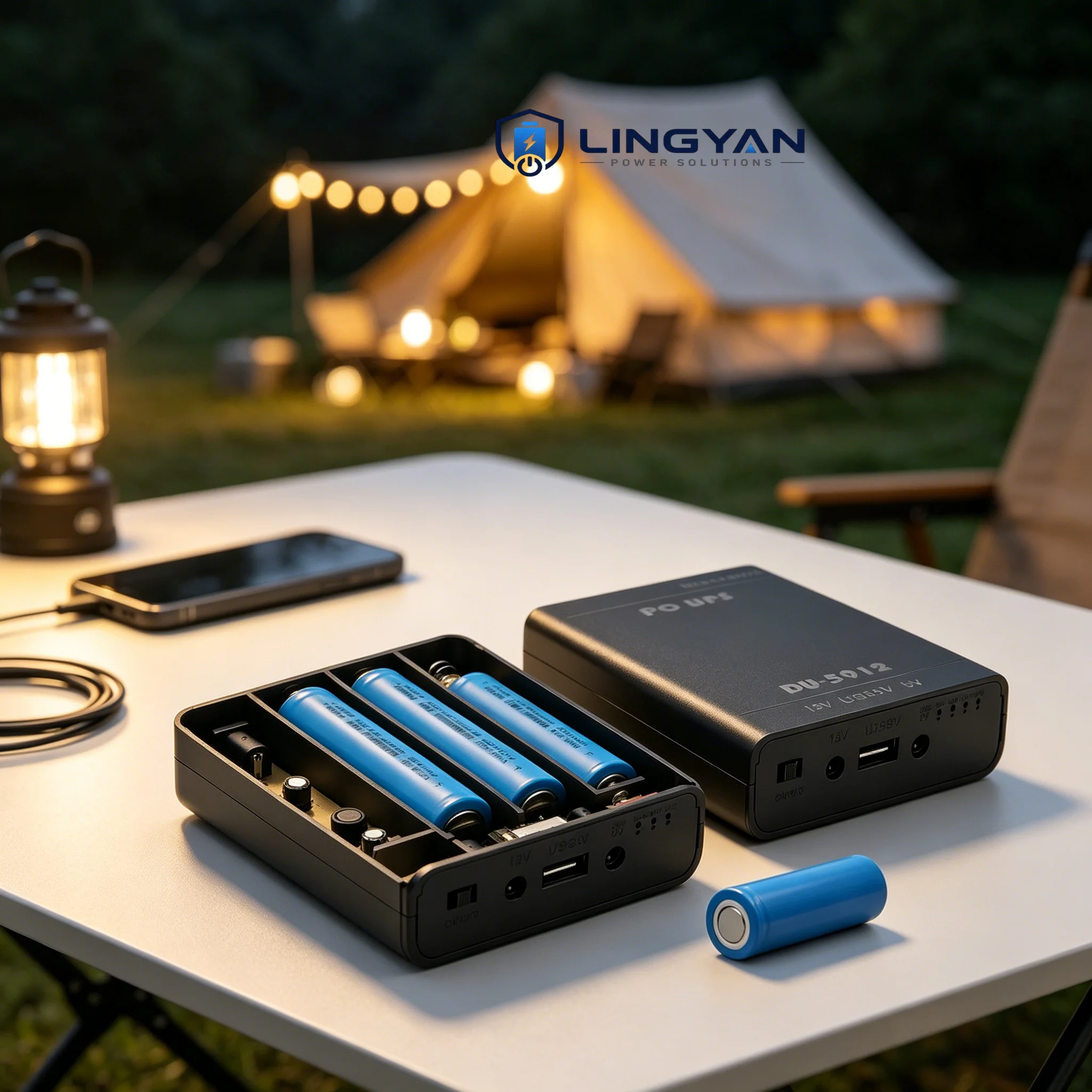 Solder-Free Battery Box for 3pcs 18650 Cells, Mini UPS Case with 5V USB 9V 12V Multi Output for Network Devices
