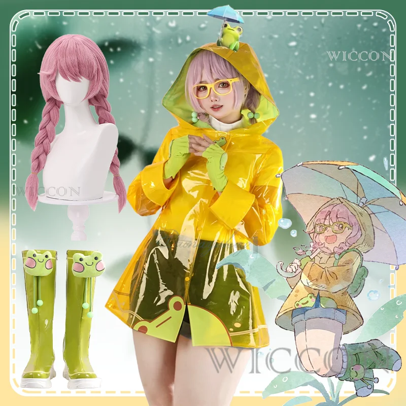 

OW2 Mei Dancing Lightly In The Rain Косплей Желтый купальник с капюшоном Обувь Юбка Парик Хэллоуин Карнавал