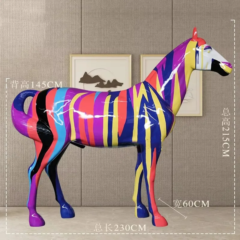 High-detail modern handmade fiberglass animal statues Nordic outdoor living size horse carvings for mall decoration