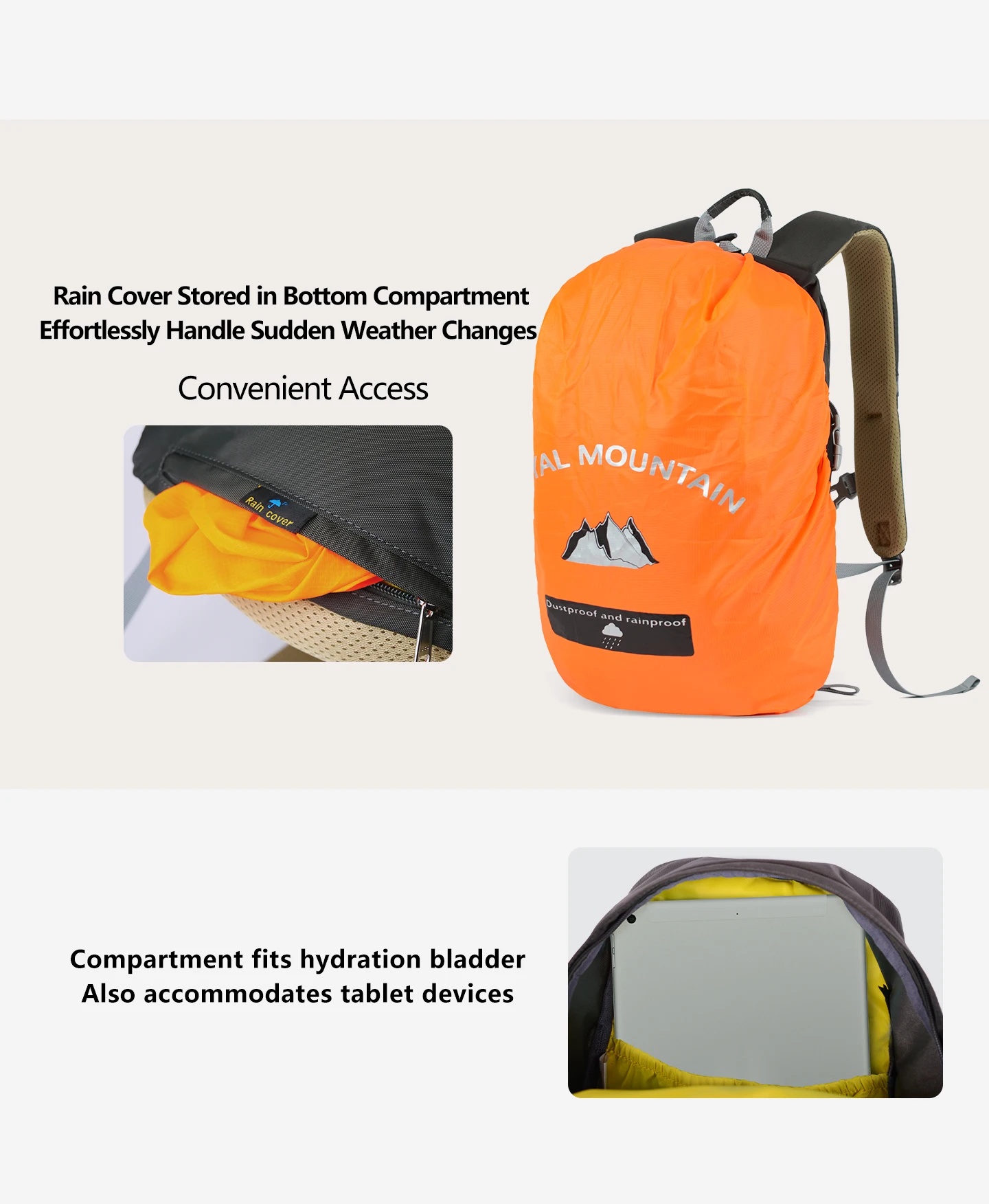 Unisex Leichter Freizeitrucksack 20L/30L Wasserabweisendes Gewebe mit Laptopfach und Regenschutz – Detail 11