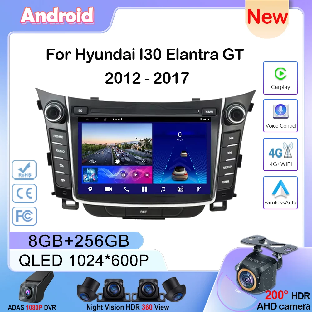 

Автомобильный мультимедийный стерео-плеер на Android для Hyundai I30 Elantra GT 2012-2017, радио, видео плеер, GPS, беспроводной Carplay, Android, авто