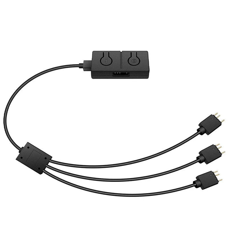 5V/3pin ADD-RGB To 12V/4PIN Adapter Sync with Motherboard Built-in 50 Color Mode 5V To 12V RGB Transfer Hub with 3-Way Splitter
