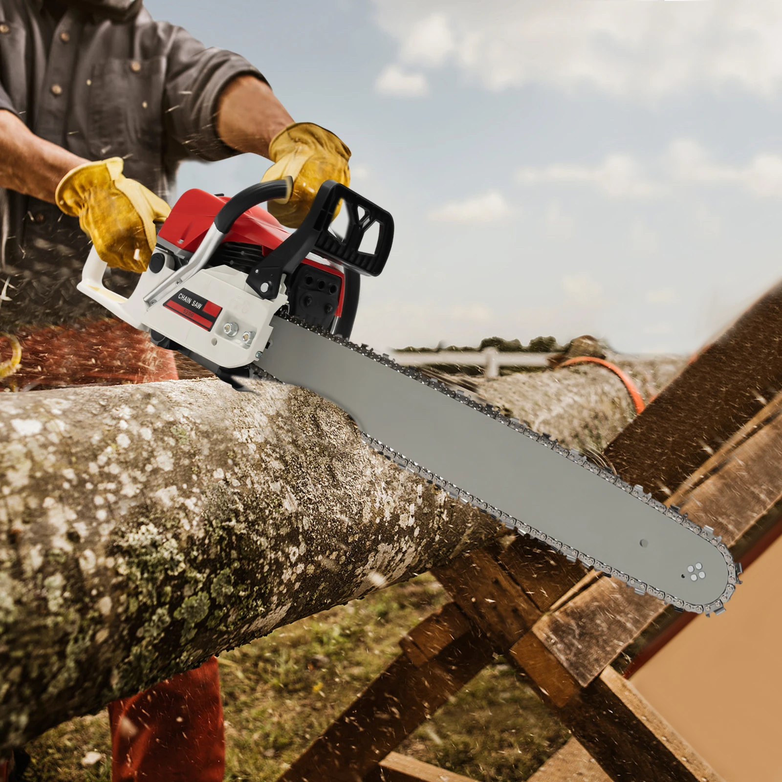 22-calowa piła łańcuchowa 52CC zasilana gazem piła łańcuchowa benzynowa piła łańcuchowa do cięcia drewna piła gazowa zestaw pił łańcuchowych do cięcia drewna