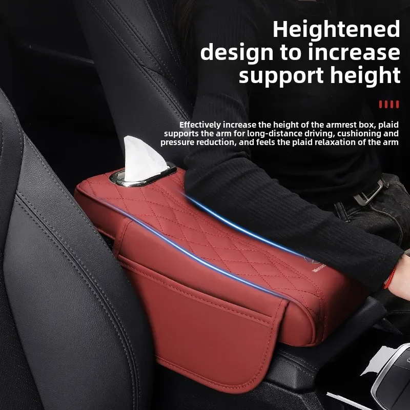 Car Armrest Box Cushion Universal Storage Bag Car Tissue Box Central Elbow Height Pad Multifunctional  Height and Width view 2
