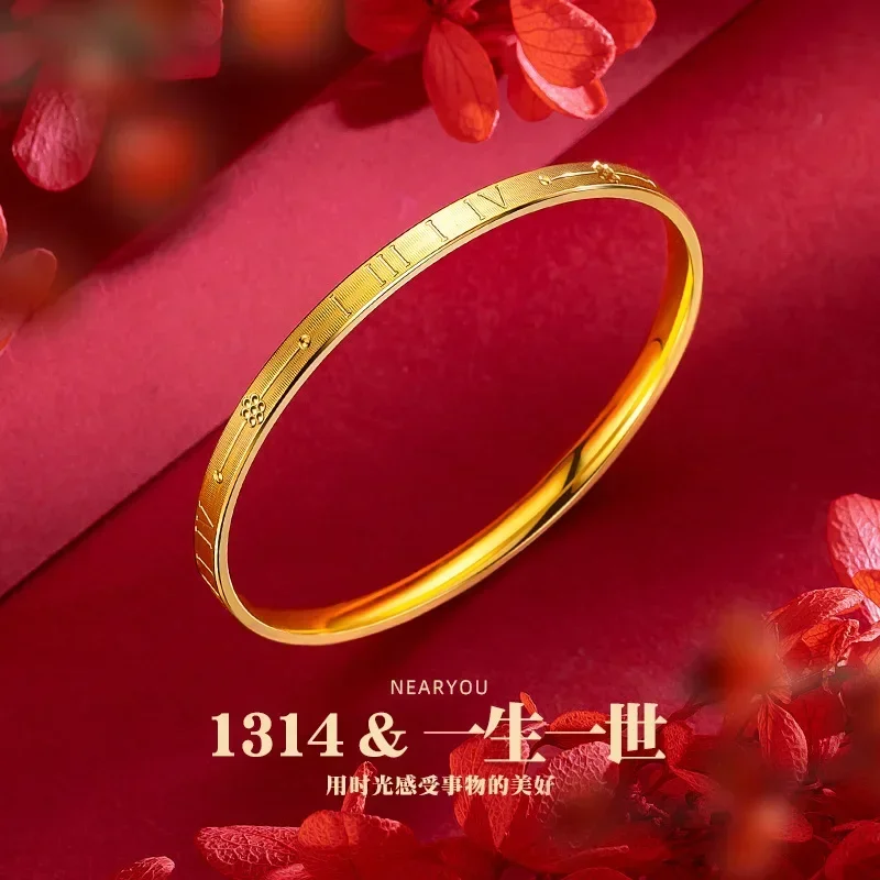 

9999 real gold 24K 1314 Bracelet Women's Gold Plated Roman Numerals Lifetime