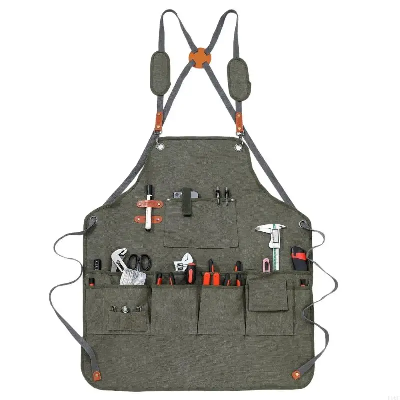 Utility Apron Tool Apron With Padded Straps 13 Pocket Comfort For Workshop