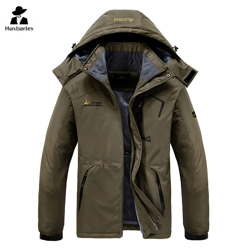 L-8xl Fleece Lined Mountain Jacket Men's Work Jacket Outfield Detachable Hooded Coat Ski Snowboard Parka New Winter Warm Outwear