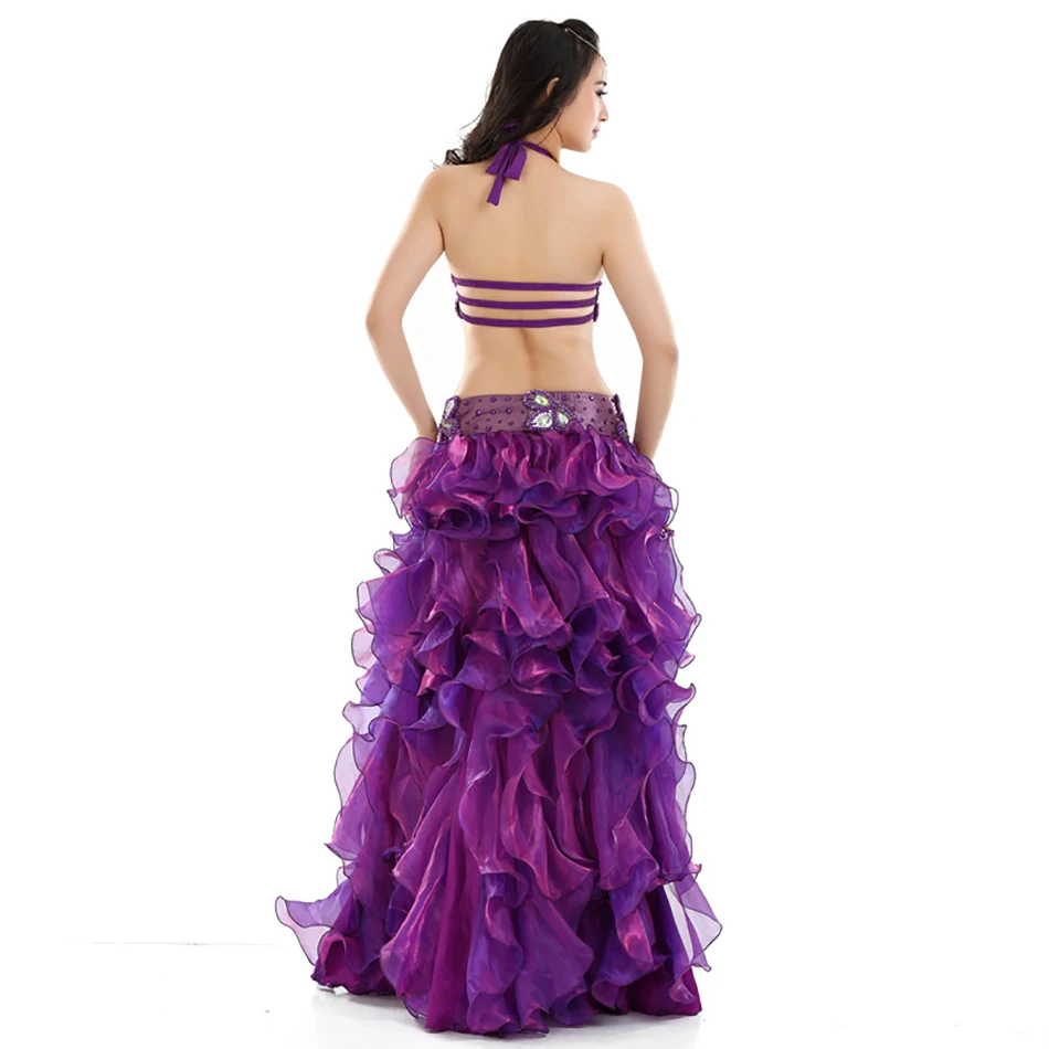 Belly Dance Costume 3 Pieces Set Handmade Bra Belt & Skirt 3 Color Options Practice Clothes For Adult Women Stage Performance