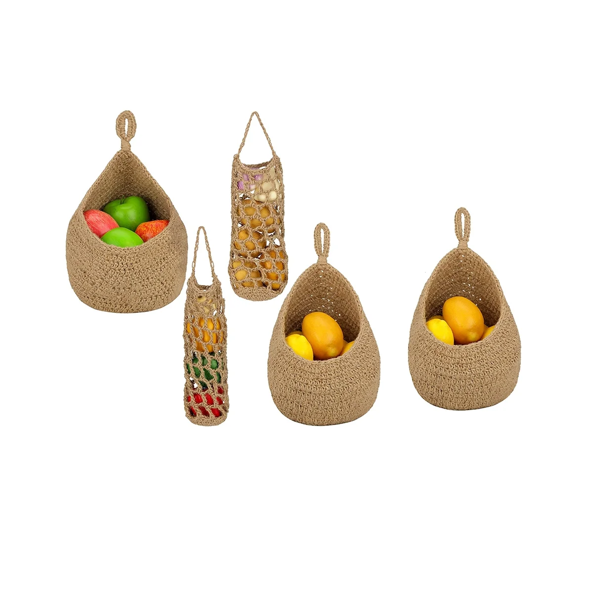 

5 Pcs Hanging Fruit Baskets for Kitchen Hanging Wall Basket Handwoven Potato Storage Baskets for Kitchen Wall