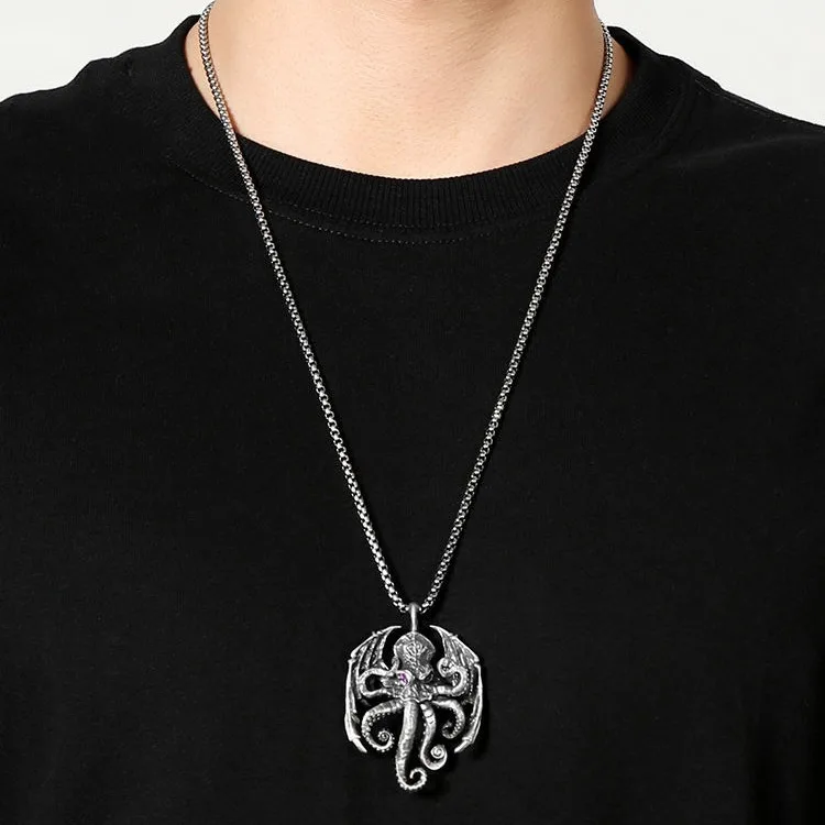 Personality Punk Cthulhu Octopus Pendant Necklace for Men Women Gothic Cool Long Chain Necklace Hip Hop Jewelry Biker Accessorie