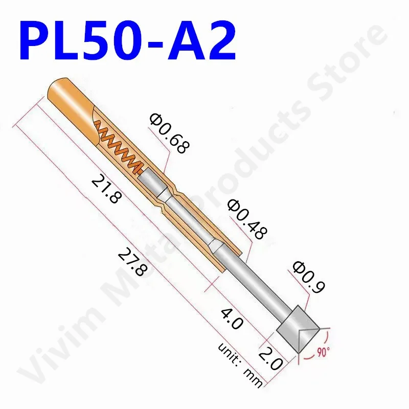 PL50-B Spring Test Probe PL50 RL50 Series Pogo Pin Dia 0.68mm Nickel Plated Needle Socket Receptacle Brass Tube PL50-B1 27.8mm