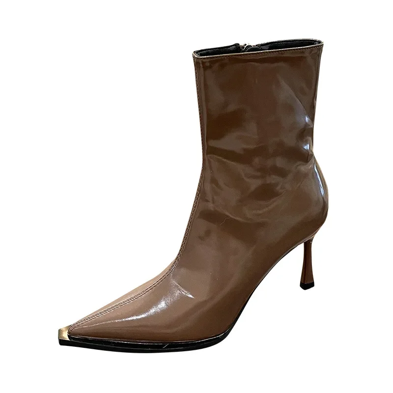 Women\'s Boots Autumn Boots-Women Winter Footwear Shoes Zipper Luxury Designer 2024 Ankle High Heel Leather Rubber Fashion