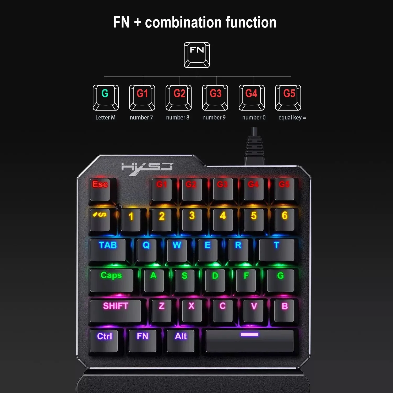 

Gamwing K9 Wired One-handed Mechanical Gaming Keyboard With Wrist Rest RGB Breathing Backlight Floating Keycap Ergonomic Design