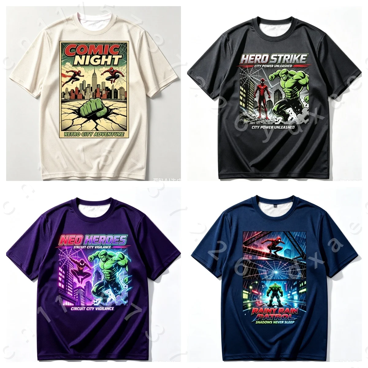 T-shirt rétro Parent Child Fearless Alliance City Defender, motif héros de bande dessinée New York Skyline, graphique poing sur fond craquelé, en polyester