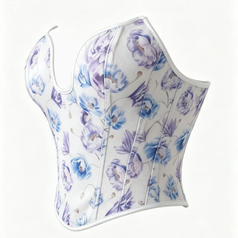 Women Floral Corset Top French Vintage Bustier Sleeveless Backless Body Shaper Slimming Waist Trainer for Party Club Summer