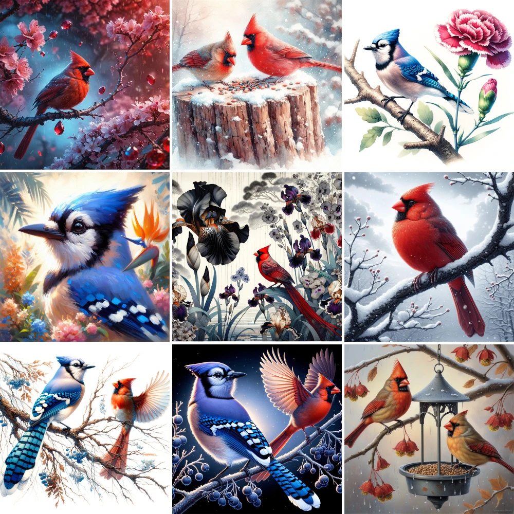 Bird Blue Jay Cardinal Printed Cross-Stitch Complete Kit Embroidery Craft Needlework Knitting Handicraft Sales Jewelry Design