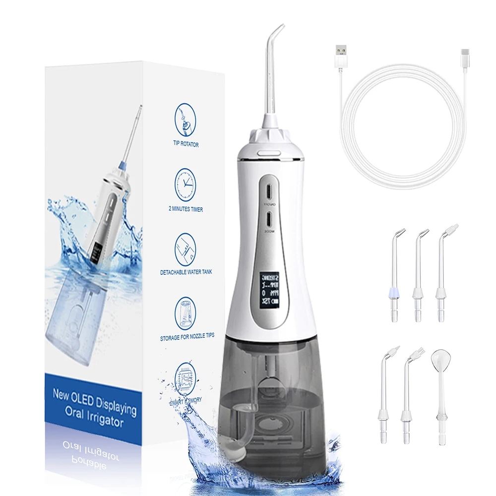 Fairywill Oral Irrigator OLED Display Water Flosser 5 Modes Portable Dental Water Jet 350ML Water Tank Teeth Cleaner USB Charge