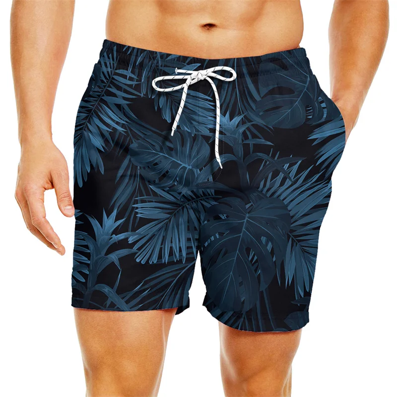 Tropical Palm Leaf Graphic Beach Shorts For Men Plant 3D Printed Board Shorts Casual Hawaiian Short Pants Oversized Swim Trunks