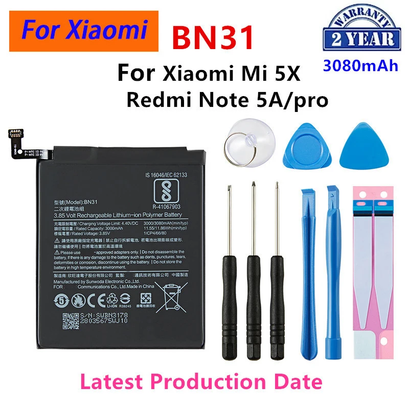 

Brand New BN31 3080mAh Battery For Xiaomi Mi 5X Mi5X Redmi Note 5A / Pro Mi A1 Redmi Y1 Lite S2 BN31 Batteries +Tools