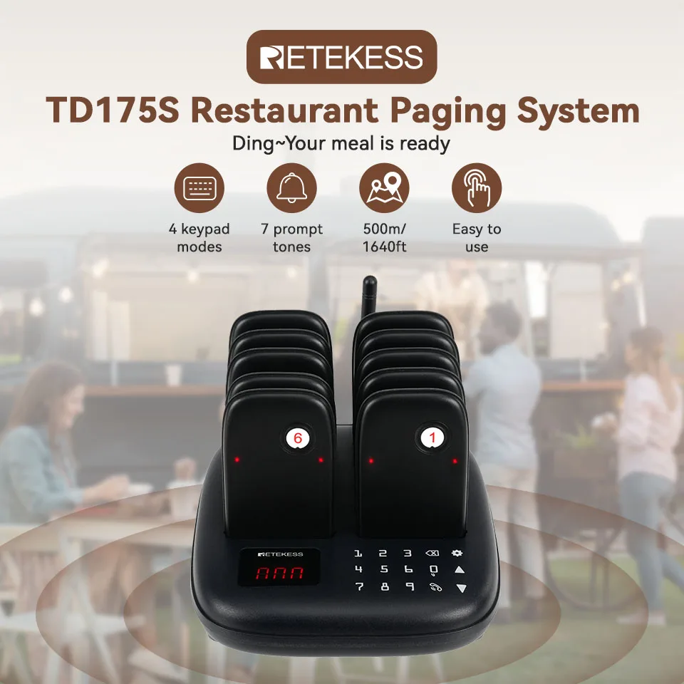 Retekess TD175S pager system for restaurant wireless саlling system 10 vibrator coaster buzzer bell receiver for cafe food truck