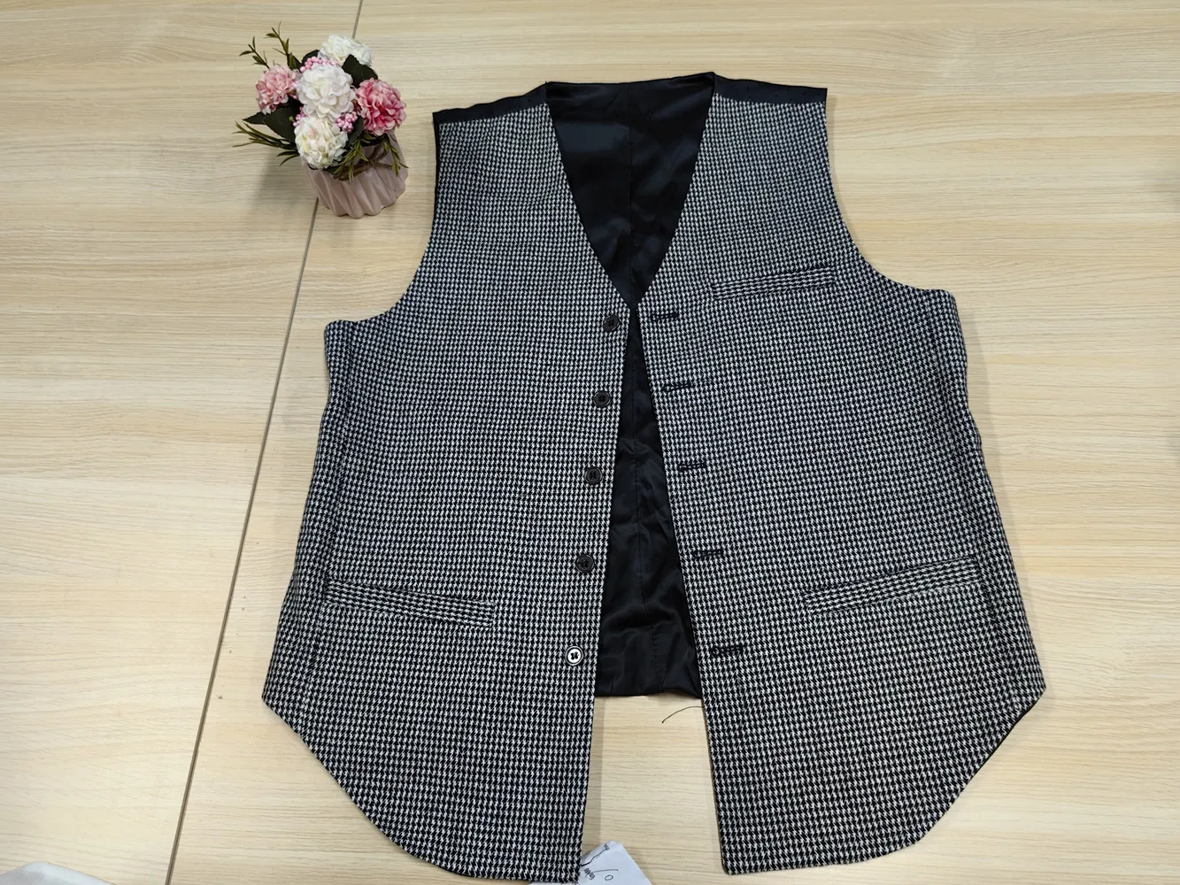 Gilet da uomo con scollo a V in lana marrone monopetto gilet pied de poule Casual formale Business Groomman per il matrimonio