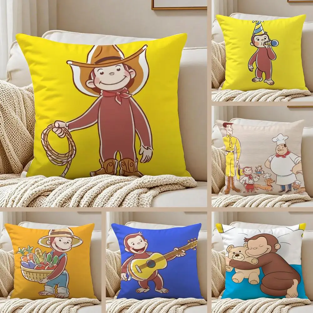 G-george The Curious Monkey Cushion Cover Silky Short Plush Sofa Pillow Cover Hidden Zipper Soft Dustproof Case for Home Decor