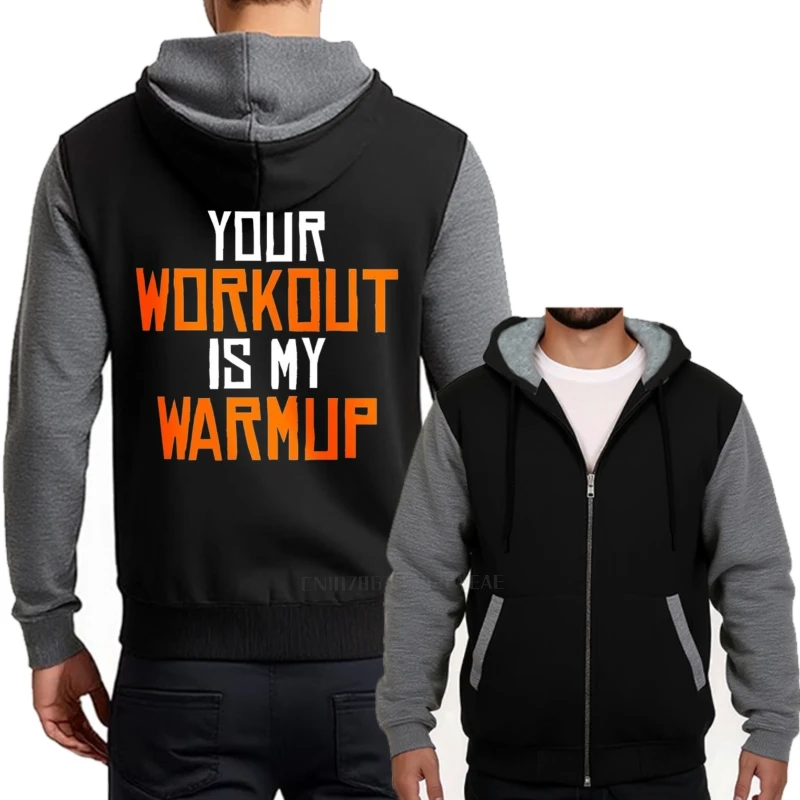 Tamanho grande hoodies para homem velo seu treino é meu aquecimento minimalista pesado com capuz casaco de viagem masculino velo grosso hoodies
