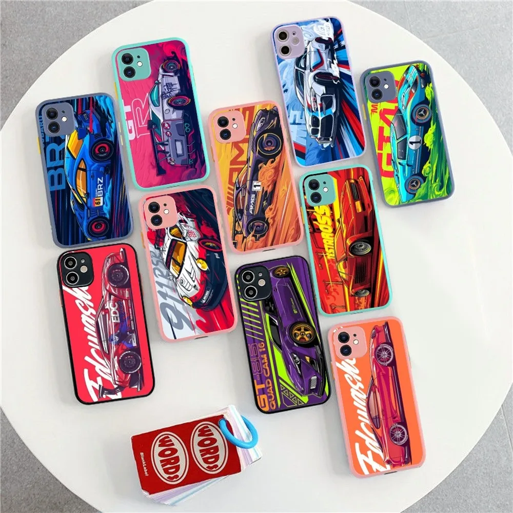 

JDM Tokyo Drift Sports Car Phone Case For IPhone 14 X XR XS 7 8 Plus 11 12 13 Pro MAX 13mini Matte Shockproof Case