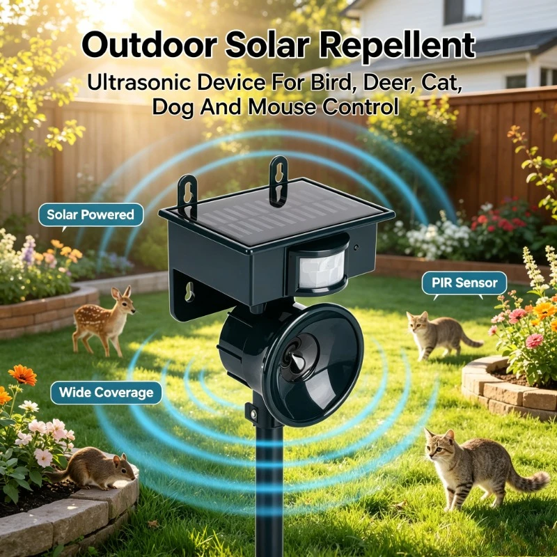 Outdoor Garden Solar Pest Controller Ultrasonic Repellent Drive Bird Cat Dog Deer Mouse Yard Protection Unit