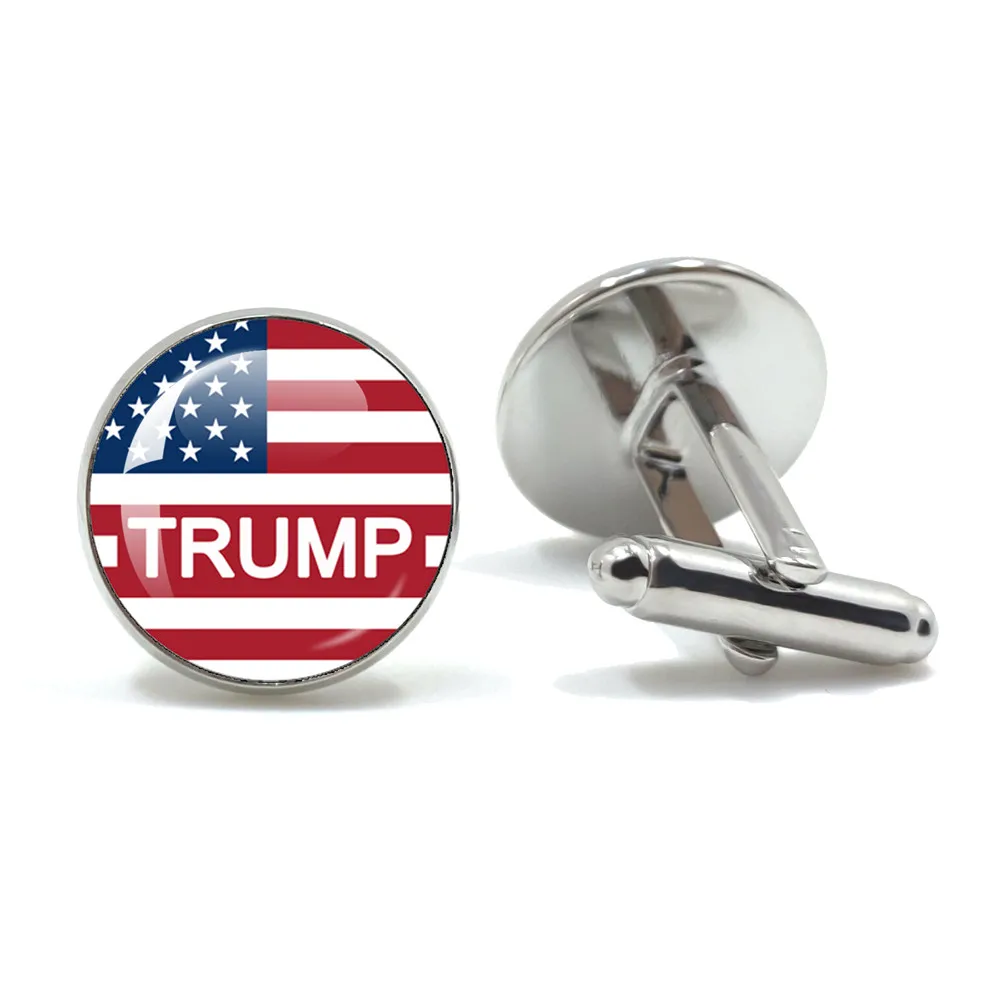 Trump 2024 Flag Cufflinks Save America Again CreativeGlass Dome Cuff Button Cufflinks Jewelry Gift For Men