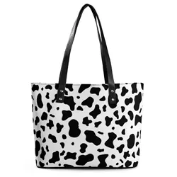 Zwart Wit Koe Print Handtassen Trendy Patroon Vlekken Dier Schattige Schoudertas Zakelijk Pu Lederen Draagtas Ontwerp Shopper Tassen