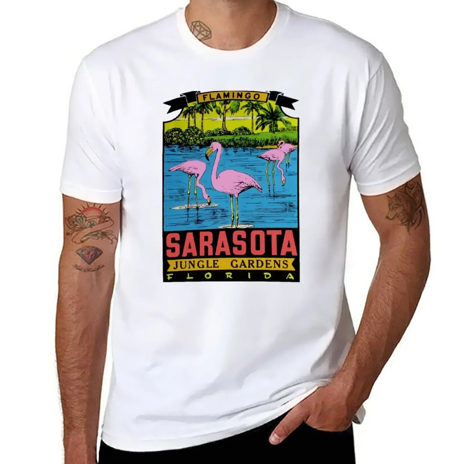 Sarasota Jungle Gardens Florida Vintage Travel Decal T-Shirt hippie clothes aesthetic clothes quick-drying mens t shirt