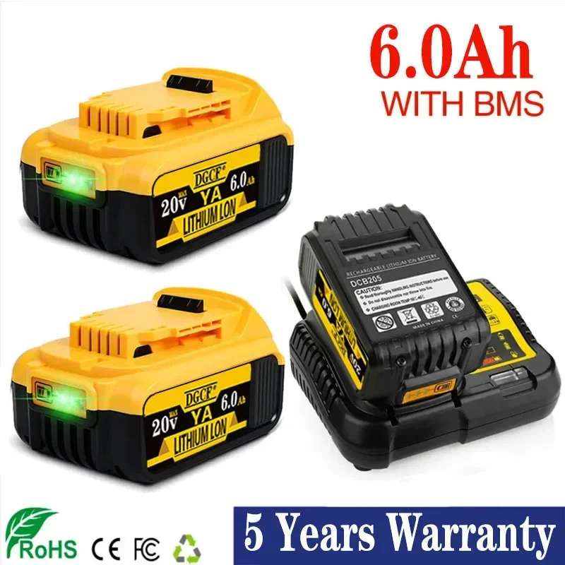 100%Original 20V 6.0Ah For Dewalt DCB180 DCB181 DCB182 DCB201 DCB206 Lin-ion Battery Directly supplied by the manufacturer