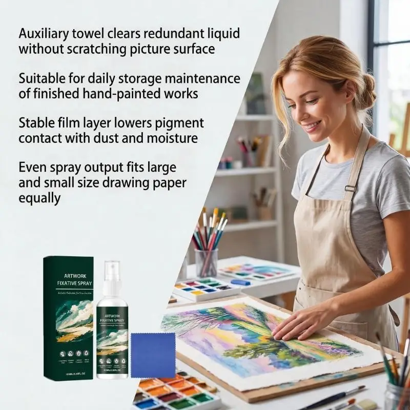Artwork Fixative Liquid 100 Milliliter Pump Bottle for Sketch and Painting Mild Finishing Care for Artists and H8WD