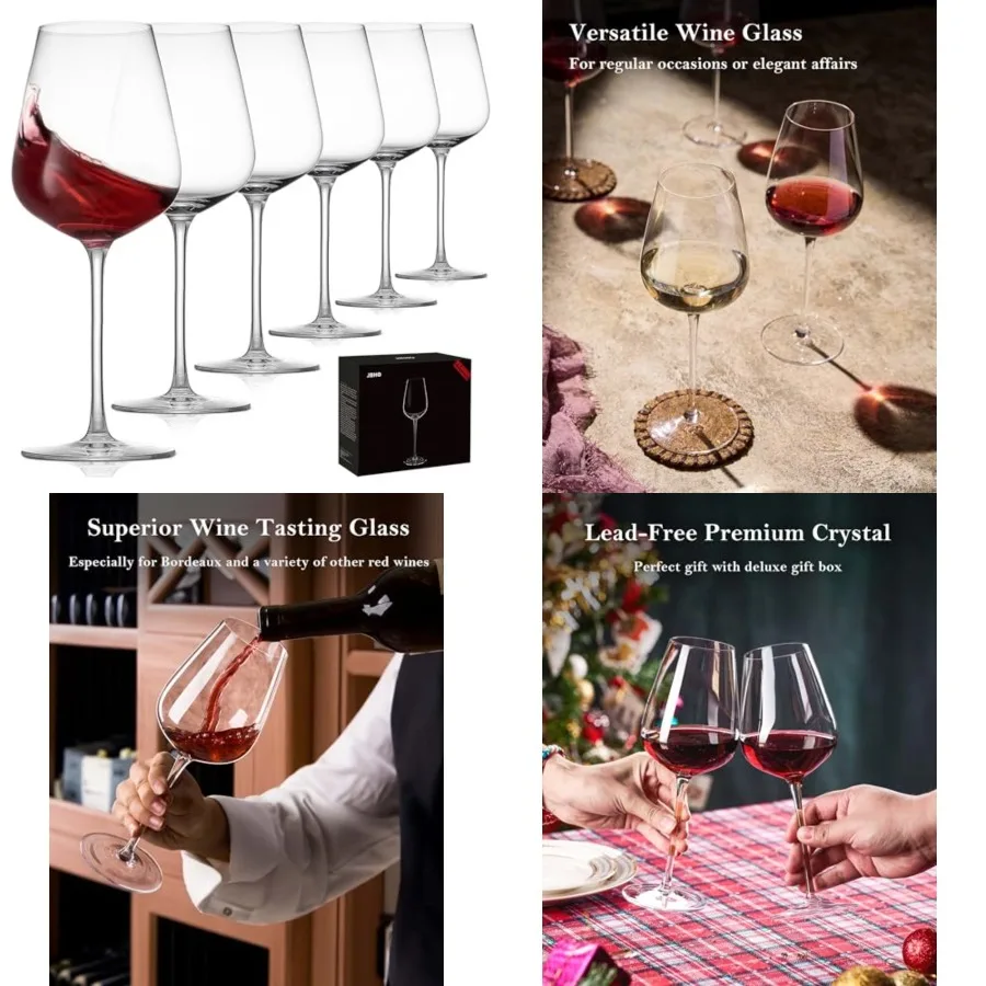 

Hand Blown Bordeaux Wine Glasses - Set of 6-18 oz - Great Gift Packaging - Red Wine Glasses Lead-Free Premium Crystal Clear Gla