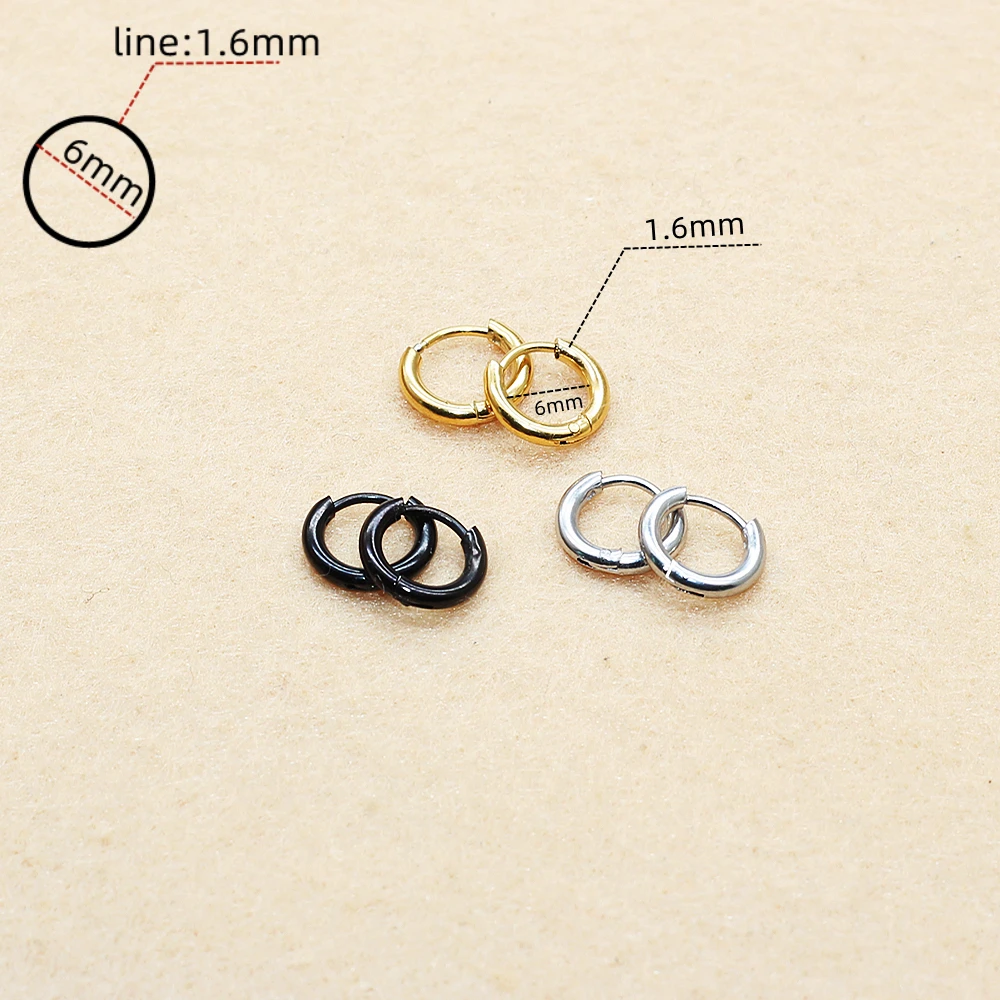 hyug  Stainless Steel Hoop Earrings Gold-Color IP Plating Circular Mimi Small 6*1.6mm No Fade Allergy Free Classical Brief Style