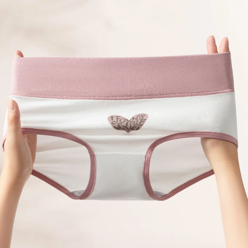 1 قطعة القطن الخالص عالية الخصر فتاة الحب طباعة سراويل طالب الملابس الداخلية تنفس Underpant حجم كبير اللباس الداخلي الإناث سلس موجز