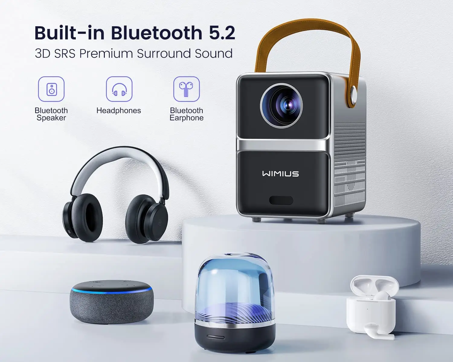 Wimius Mini Projector Full HD 1080P 18000 Lumens Video Projector Electric Focus 5G WiFi Bluetooth Portable Projector Home Cinema