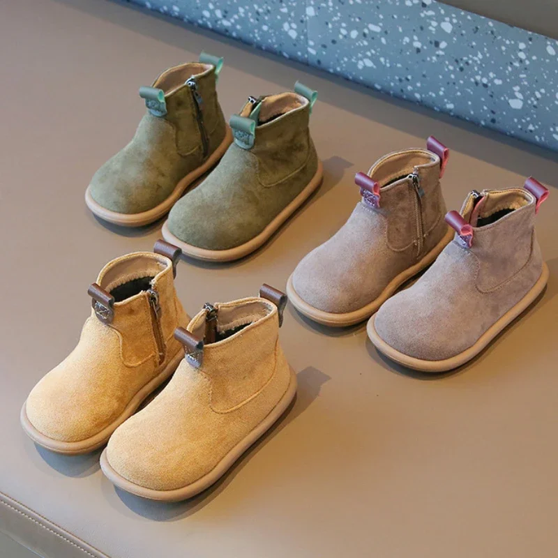 Autumn Winter Season Toddler Infant Boys Girls Suede Oxford Ankle Boots, Fleece Lined Anti-slip Soft Sole Outdoor Shoe