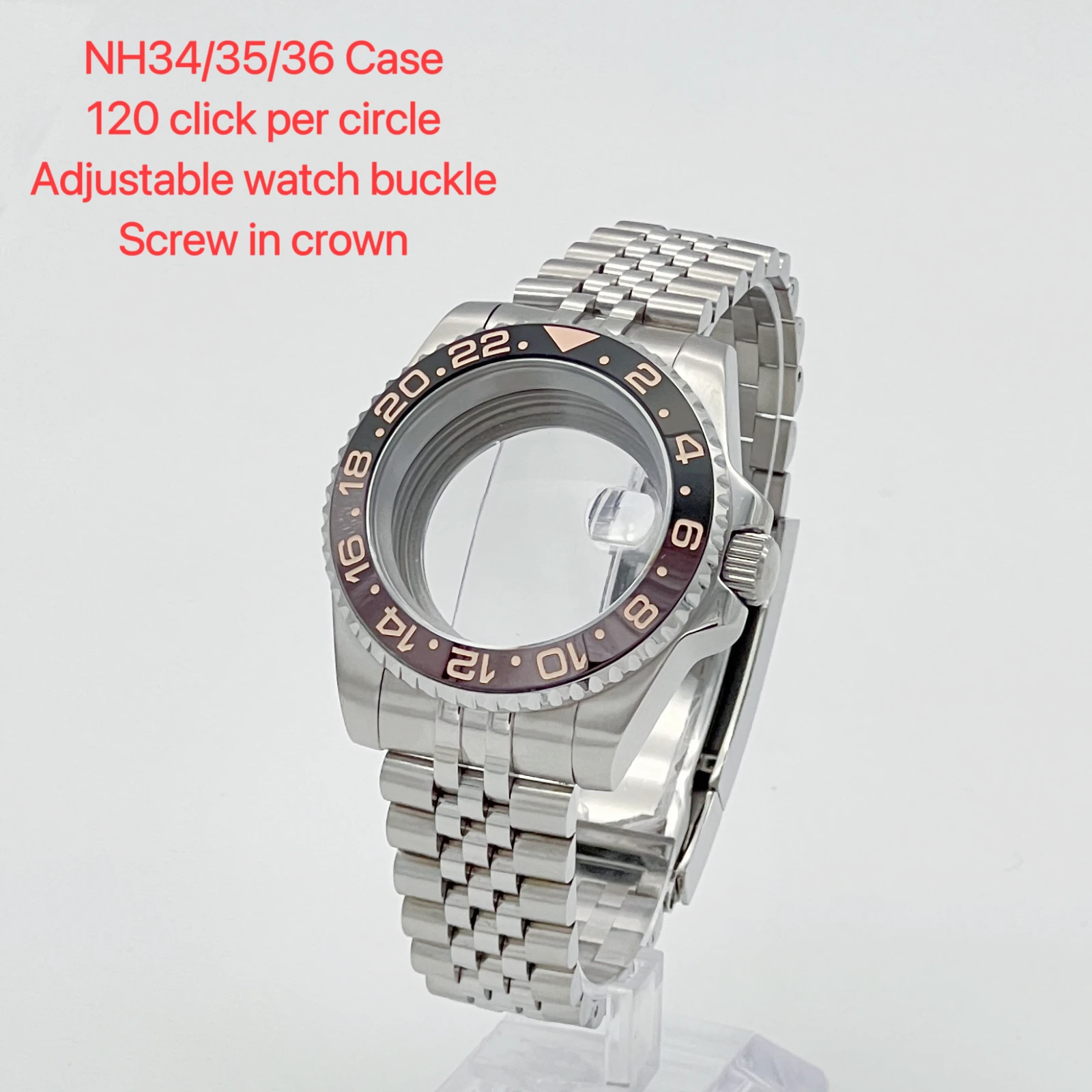 GMT watch accessories, 40mm high-quality NH35 case, case and strap set, sapphire watch mirror, compatible with NH34/35/36